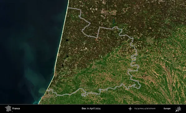Dax. Nisan 2024 'te çekilen Copernicus Sentinel karolarından oluşan bir uydu görüntüsünde Fransa' nın idari bölgesinin ana hatlarını çizdim.