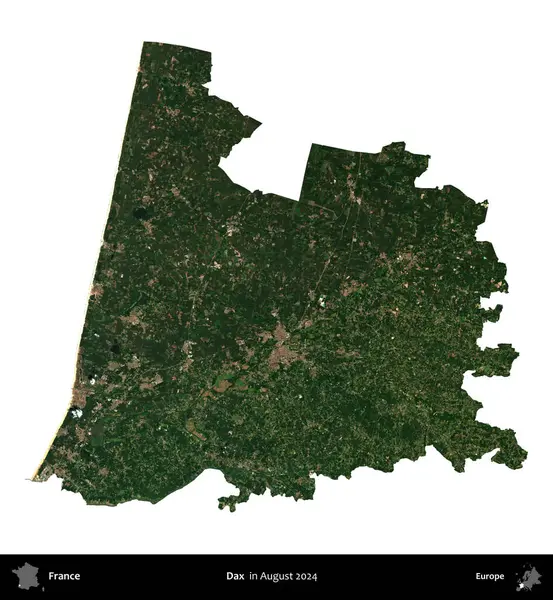 Dax. Fransa 'nın idari bölgesi, Ağustos 2024' te çekilen Kopernik Nöbetçi karolarından oluşan bir uydu görüntüsüyle beyaza izole edildi.