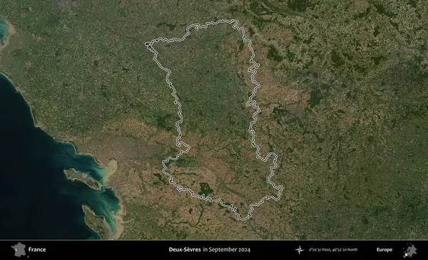 Deux-Sevres. Eylül 2024 'te çekilen Copernicus Sentinel karolarından oluşan bir uydu görüntüsünde Fransa' nın idari bölgesinin ana hatlarını çizdim.