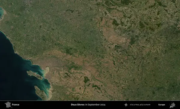 Deux-Sevres. Copernicus Sentinel 'in Eylül 2024' te çekilmiş uydu görüntüsü üzerine Fransa 'nın idari bölgesi.