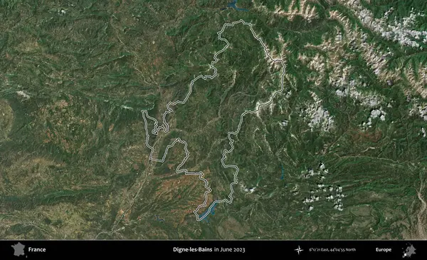 Digne-les-Bains. Haziran 2023 'te çekilen Copernicus Sentinel karolarından oluşan bir uydu görüntüsünde Fransa' nın idari bölgesinin ana hatları belirlendi.