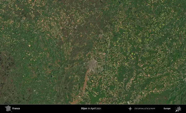 Dijon. Copernicus Sentinel 'in Nisan 2021' de çekilmiş uydu görüntüsü üzerine Fransa 'nın idari bölgesi.