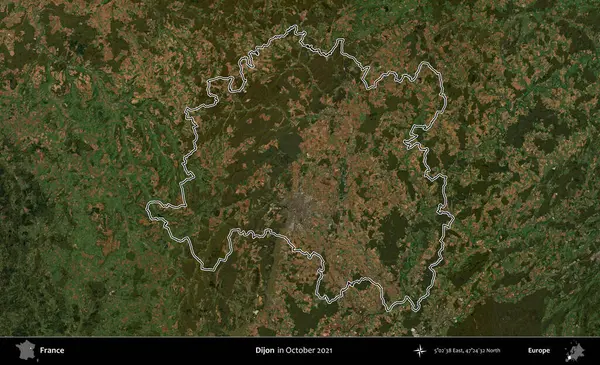 Dijon. Copernicus Sentinel 'in Ekim 2021' de çekilen uydu görüntüsünde Fransa 'nın idari bölgesinin ana hatları belirlendi.