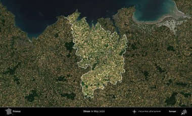 Dinan. Fransa 'nın idari alanı, Mayıs 2020' de çekilen Kopernik Nöbetçi karolarından oluşan koyu renkli bir uydu görüntüsü üzerinde vurgulandı ve özetlendi.