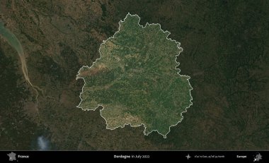 Dordogne. Fransa 'nın idari alanı, Temmuz 2022' de çekilen Kopernik Nöbetçi karolarından oluşan koyu renkli bir uydu görüntüsüyle vurgulandı ve özetlendi.