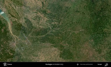 Dordogne. Copernicus Sentinel 'in Ekim 2023' te çekilmiş uydu görüntüsü üzerine Fransa 'nın idari bölgesi.