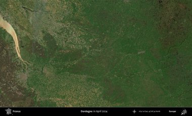 Dordogne. Copernicus Sentinel 'in Nisan 2024' te çekilmiş uydu görüntüsü üzerine Fransa 'nın idari bölgesi.