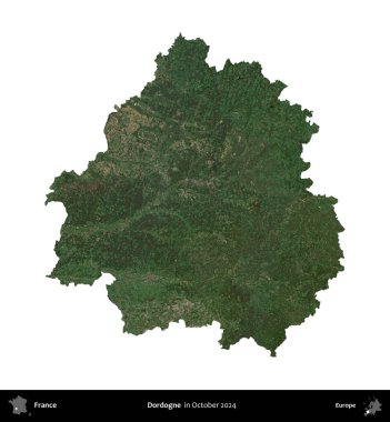 Dordogne. Fransa 'nın idari bölgesi, Ekim 2024' te çekilen Kopernik Nöbetçi karolarından oluşan uydu görüntüsüyle beyaza izole edildi.