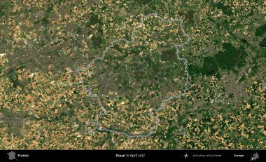 Douai. Nisan 2017 'de çekilen Kopernik Nöbetçi karolarından oluşan bir uydu görüntüsünde Fransa' nın idari bölgesinin ana hatları belirlendi.