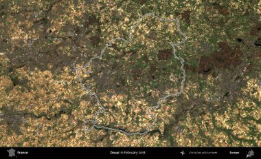 Douai. Copernicus Sentinel 'in Şubat 2018' de çekilen uydu görüntüsünde Fransa 'nın idari bölgesinin ana hatları belirlendi.