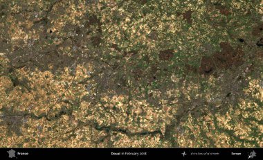 Douai. Copernicus Sentinel 'in Şubat 2018' de çekilmiş uydu görüntüsü üzerine Fransa 'nın idari bölgesi