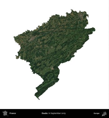 Hödükler. Fransa 'nın idari bölgesi, Eylül 2019' da çekilen Kopernik Nöbetçi karolarından oluşan uydu görüntüsüyle beyaza izole edildi.