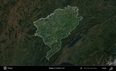 Hödükler. Fransa 'nın idari alanı, Ekim 2021' de çekilen Kopernik Nöbetçi karolarından oluşan koyu renkli bir uydu görüntüsü üzerinde vurgulandı ve özetlendi.