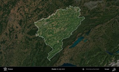 Hödükler. Fransa 'nın idari alanı, Temmuz 2022' de çekilen Kopernik Nöbetçi karolarından oluşan koyu renkli bir uydu görüntüsüyle vurgulandı ve özetlendi.