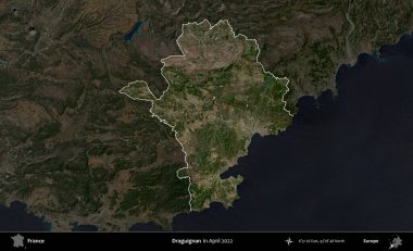 Draguignan. Fransa 'nın idari alanı, Nisan 2022' de çekilen Kopernik Nöbetçi karolarından oluşan koyu renkli bir uydu görüntüsü üzerinde vurgulandı ve özetlendi.