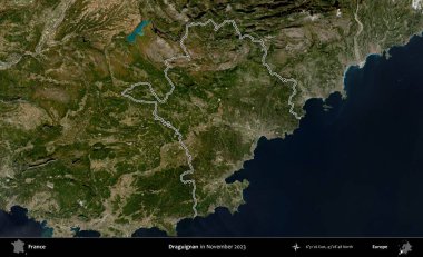 Draguignan. Copernicus Sentinel 'in Kasım 2023' te çekilen uydu görüntüsünde Fransa 'nın idari bölgesinin ana hatları belirlendi.