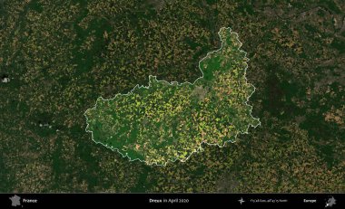 Dreux. Fransa 'nın idari alanı, Nisan 2020' de çekilen Kopernik Nöbetçi karolarından oluşan koyu renkli bir uydu görüntüsü üzerinde vurgulandı ve özetlendi.