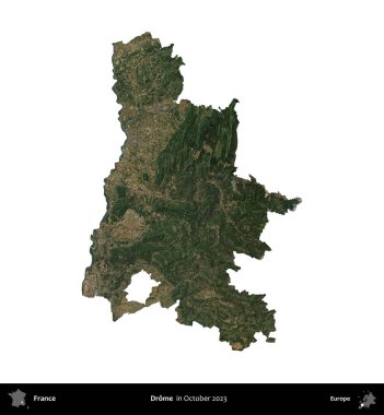 Drome. Fransa 'nın idari bölgesi, Ekim 2023' te çekilen Kopernik Nöbetçi karolarından oluşan bir uydu görüntüsüyle beyaza izole edildi.