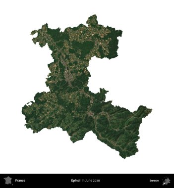 Epinal. Fransa 'nın idari bölgesi, Haziran 2020' de çekilen Kopernik Nöbetçi karolarından oluşan bir uydu görüntüsüyle beyaza izole edildi.