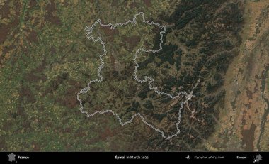 Epinal. Mart 2022 'de çekilen Copernicus Sentinel karolarından oluşan bir uydu görüntüsünde Fransa' nın idari bölgesinin ana hatları belirlendi.