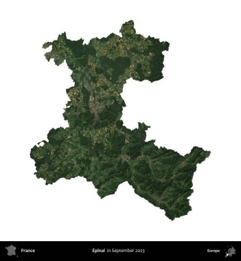 Epinal. Fransa 'nın idari bölgesi, Eylül 2023' te çekilen Kopernik Nöbetçi karolarından oluşan bir uydu görüntüsü üzerinde beyaza izole edildi.