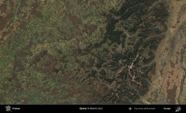 Epinal. Copernicus Sentinel 'in Mart 2022' de çekilmiş uydu görüntüsü üzerine Fransa 'nın idari bölgesi.