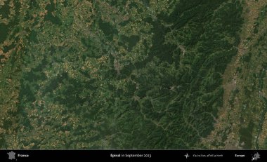 Epinal. Copernicus Sentinel 'in Eylül 2023' te çekilmiş uydu görüntüsü üzerine Fransa 'nın idari bölgesi.