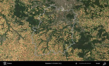Essonne. Copernicus Sentinel 'in Ekim 2023' te çekilen uydu görüntüsünde Fransa 'nın idari bölgesinin ana hatları belirlendi.
