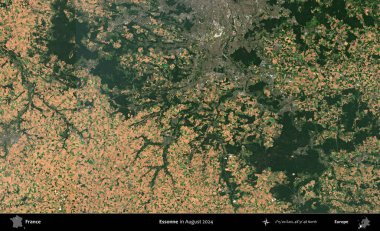 Essonne. Copernicus Sentinel 'in Ağustos 2024' te çekilmiş uydu görüntüsü üzerine Fransa 'nın idari bölgesi.