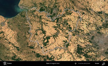 Eure. Copernicus Sentinel 'in Ağustos 2020' de çekilen uydu görüntüsünde Fransa 'nın idari bölgesinin ana hatları belirlendi.