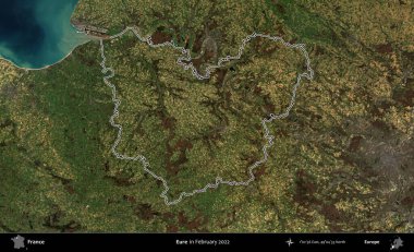 Eure. Copernicus Sentinel 'in Şubat 2022' de çekilen uydu görüntüsünde Fransa 'nın idari bölgesinin ana hatları belirlendi.