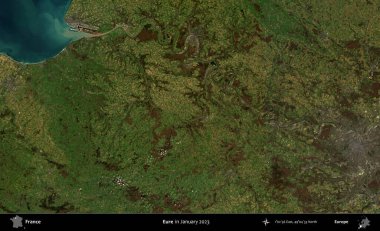Eure. Copernicus Sentinel 'in Ocak 2023' te çekilmiş uydu görüntüsü üzerine Fransa 'nın idari bölgesi.