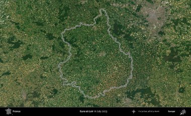 Eure-et-Loir. Copernicus Sentinel 'in Temmuz 2023' te çekilen uydu görüntüsünde Fransa 'nın idari bölgesinin ana hatları belirlendi.