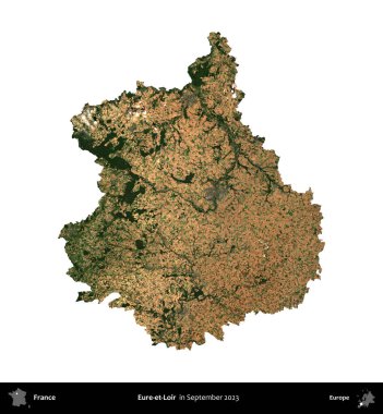 Eure-et-Loir. Fransa 'nın idari bölgesi, Eylül 2023' te çekilen Kopernik Nöbetçi karolarından oluşan bir uydu görüntüsü üzerinde beyaza izole edildi.