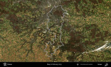 Evry. Copernicus Sentinel 'in Şubat 2023' te çekilen uydu görüntüsünde Fransa 'nın idari bölgesinin ana hatları belirlendi.