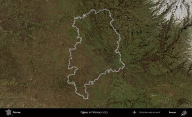 Figeac. Copernicus Sentinel 'in Şubat 2023' te çekilen uydu görüntüsünde Fransa 'nın idari bölgesinin ana hatları belirlendi.