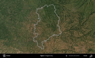 Figeac. Copernicus Sentinel 'in Ağustos 2023' te çekilen uydu görüntüsünde Fransa 'nın idari bölgesinin ana hatları belirlendi.