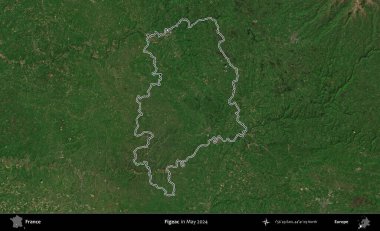 Figeac. Mayıs 2024 'te çekilen Copernicus Sentinel karolarından oluşan bir uydu görüntüsünde Fransa' nın idari bölgesinin ana hatlarını çizdim.