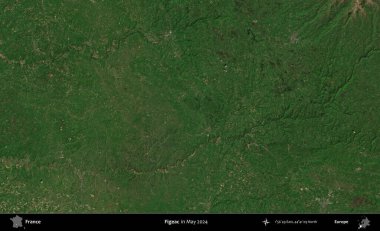 Figeac. Mayıs 2024 'te Copernicus Sentinel karolarından oluşan bir uydu görüntüsü üzerine Fransa' nın idari bölgesi