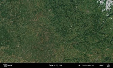 Figeac. Copernicus Sentinel 'in Temmuz 2024' te çekilmiş uydu görüntüsü üzerine Fransa 'nın idari bölgesi