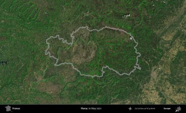 Florac. Mayıs 2021 'de çekilen Copernicus Sentinel karolarından oluşan bir uydu görüntüsünde Fransa' nın idari bölgesinin ana hatları belirlendi.