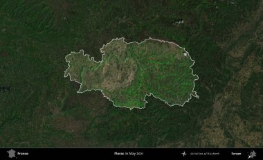 Florac. Fransa 'nın idari alanı, Mayıs 2021' de çekilen Kopernik Sentinel karolarından oluşan koyu renkli bir uydu görüntüsü üzerinde vurgulandı ve özetlendi.