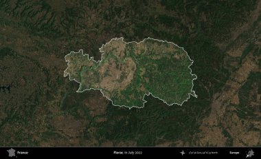Florac. Fransa 'nın idari alanı, Temmuz 2022' de çekilen Kopernik Nöbetçi karolarından oluşan koyu renkli bir uydu görüntüsüyle vurgulandı ve özetlendi.