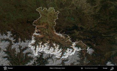 Foix. Fransa 'nın idari alanı, Şubat 2020' de çekilen Kopernik Nöbetçi karolarından oluşan koyu renkli bir uydu görüntüsü üzerinde vurgulandı ve özetlendi.