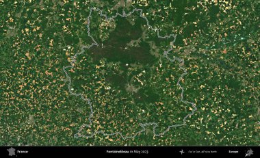Fontainebleau. Mayıs 2023 'te çekilen Copernicus Sentinel karolarından oluşan bir uydu görüntüsünde Fransa' nın idari bölgesinin ana hatları belirlendi.
