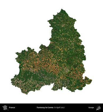 Fontenay-le-Comte. Fransa 'nın idari bölgesi, Nisan 2017' de çekilen Kopernik Nöbetçi karolarından oluşan bir uydu görüntüsü ile beyaza izole edildi.