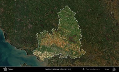 Fontenay-le-Comte. Fransa 'nın idari alanı, Şubat 2019' da çekilen Kopernik Sentinel karolarından oluşan koyu renkli bir uydu görüntüsü üzerinde vurgulandı ve özetlendi.