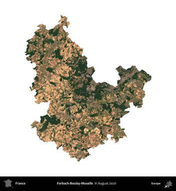 Forbach-Boulay-Moselle. Fransa 'nın idari bölgesi, Ağustos 2020' de çekilen Kopernik Nöbetçi karolarından oluşan bir uydu görüntüsüyle beyaza izole edildi.