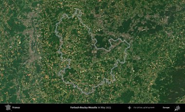 Forbach-Boulay-Moselle. Mayıs 2023 'te çekilen Copernicus Sentinel karolarından oluşan bir uydu görüntüsünde Fransa' nın idari bölgesinin ana hatları belirlendi.