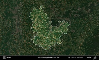 Forbach-Boulay-Moselle. Fransa 'nın idari alanı, Mayıs 2023' te çekilen Kopernik Nöbetçi karolarından oluşan koyu renkli bir uydu görüntüsüyle vurgulandı ve özetlendi.